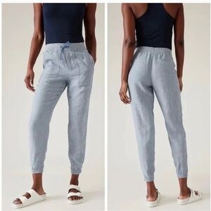 Athleta Retreat Linen Jogger Pants in Chambray Blue